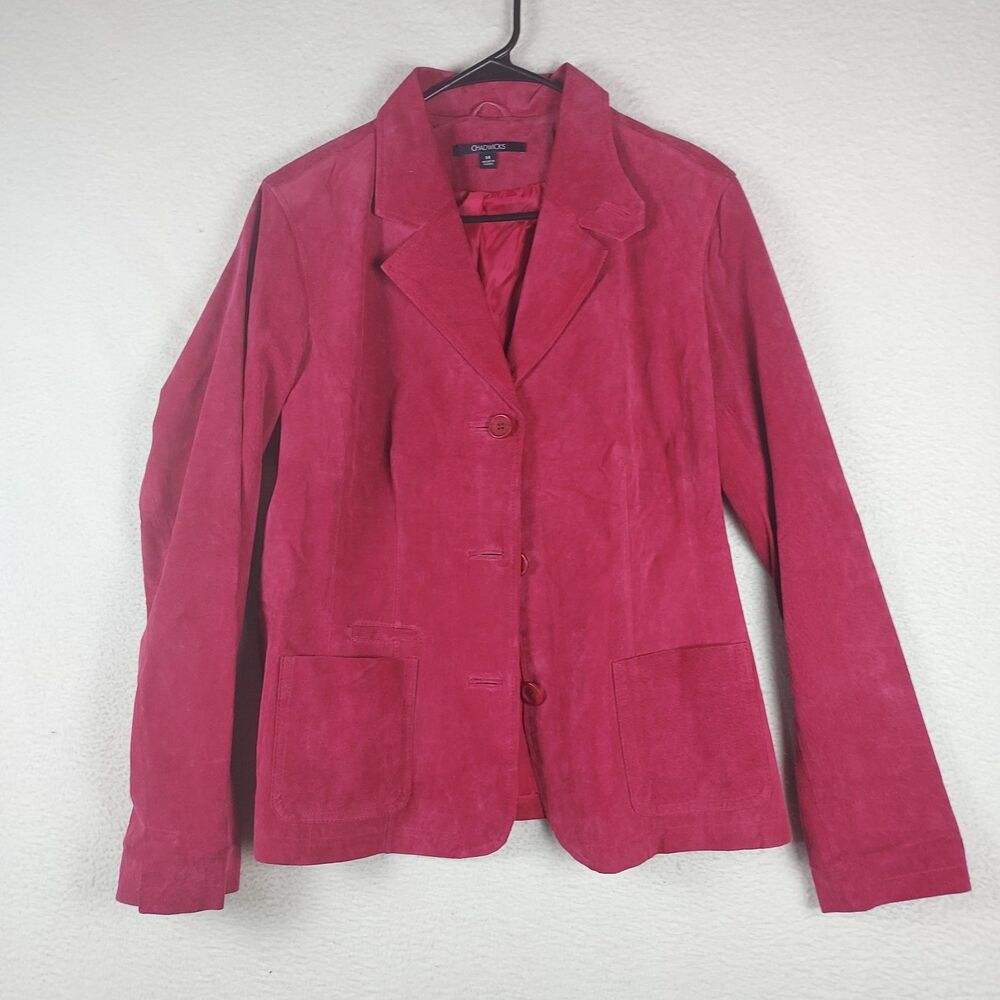 Chadwicks Womens Suede Blazer Jacket Size 14 Pink Berry Career Classic